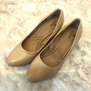Susina Beige Ballet Slipper with 1.5” Wedge Heel
